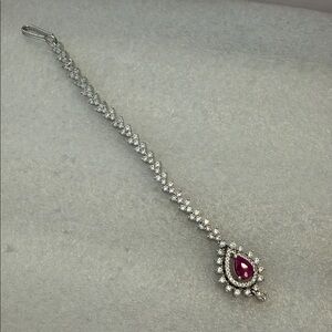Silver White Maangtikka with Teardrop Rubi Center Stone - Women Jewelry